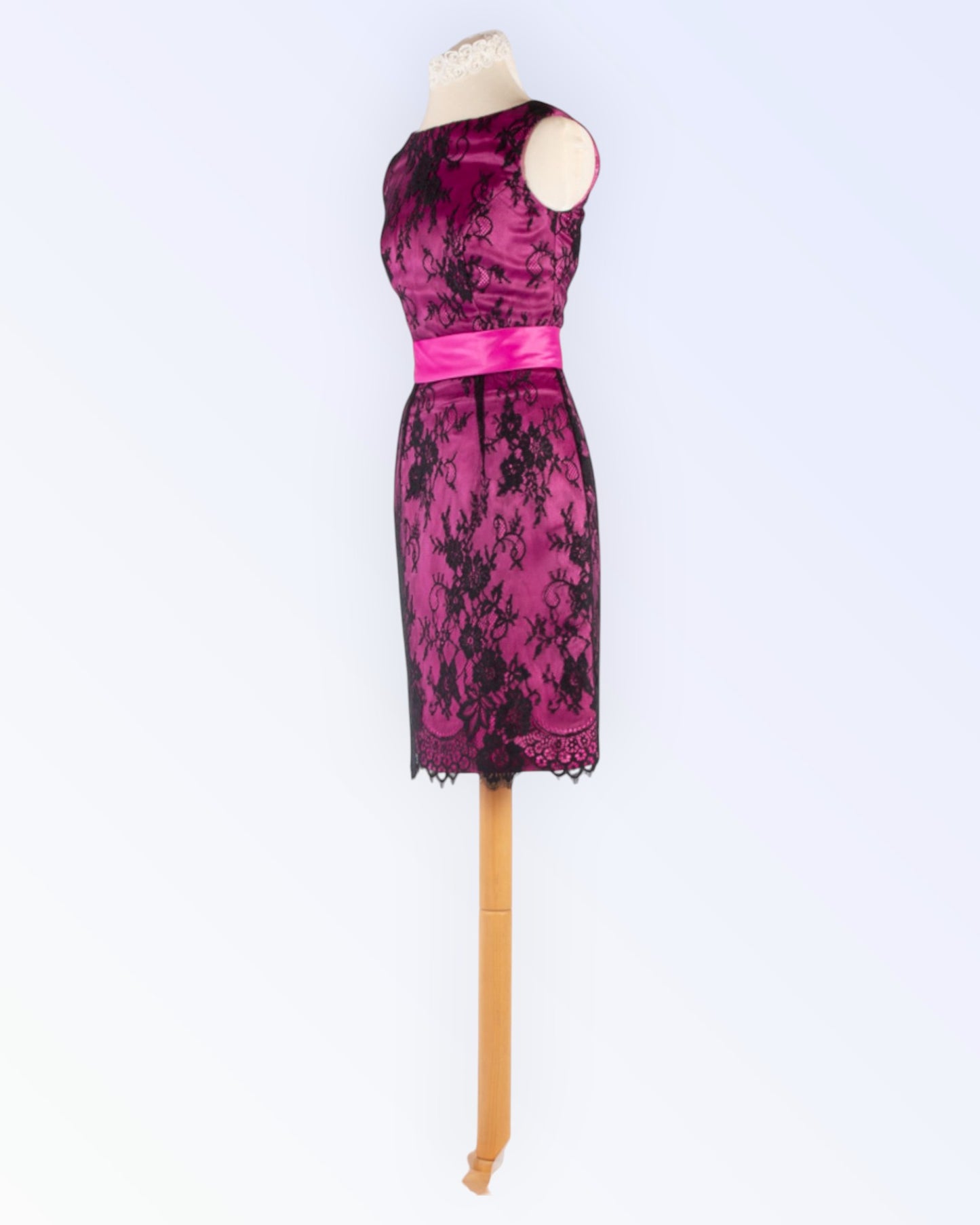 Black lace cocktail dress with pink lining