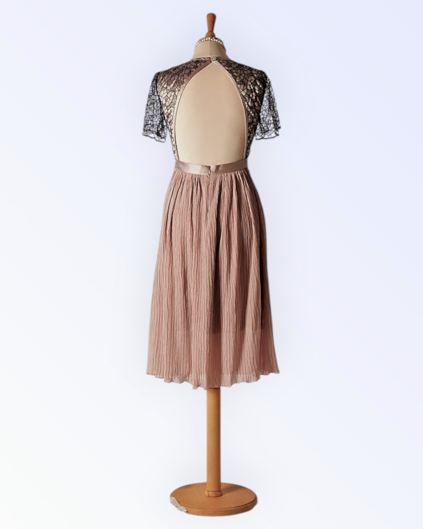 Festive dress with a vintage pink pleated skirt