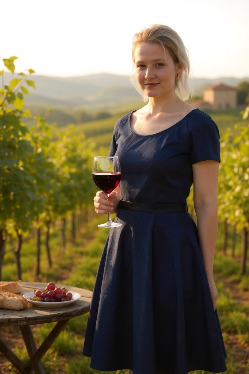 Tumesinisest žakaarkangast kleit