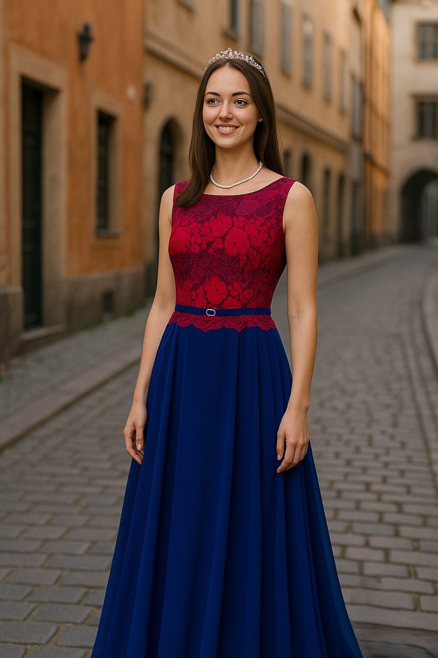 Kahevärviline pikk pidulik kleit