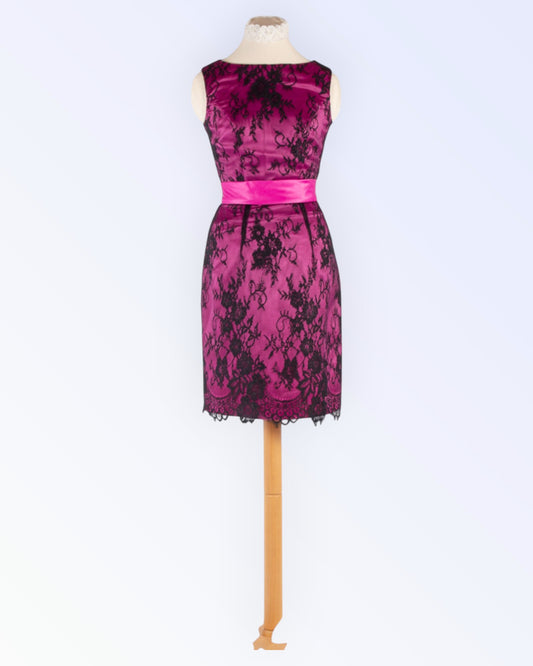 Black lace cocktail dress with pink lining