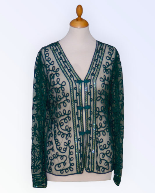 Martinelli retro dark green lace cardigan