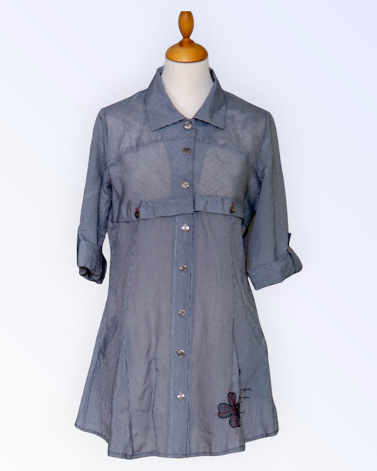 Soggo Collection thin striped blouse with embroidery and side pockets