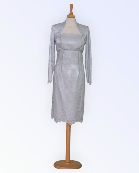 Light gray cocktail dress with bolero jacket