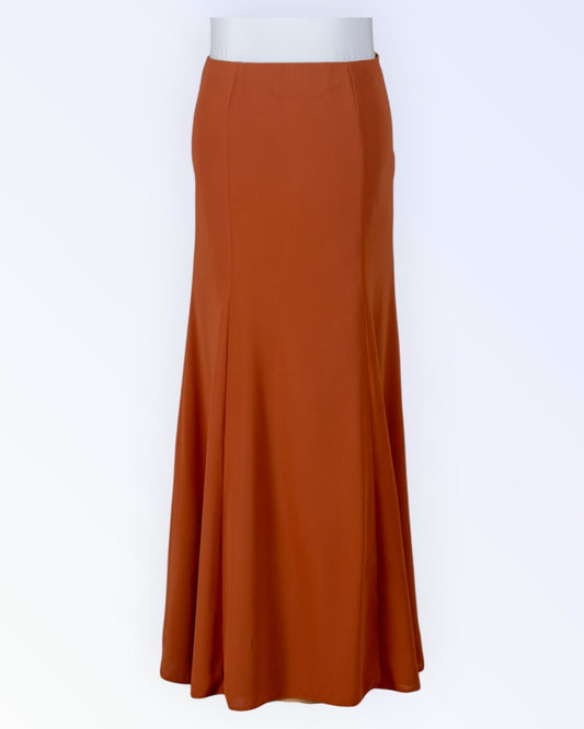 Long rust-brown chiffon skirt