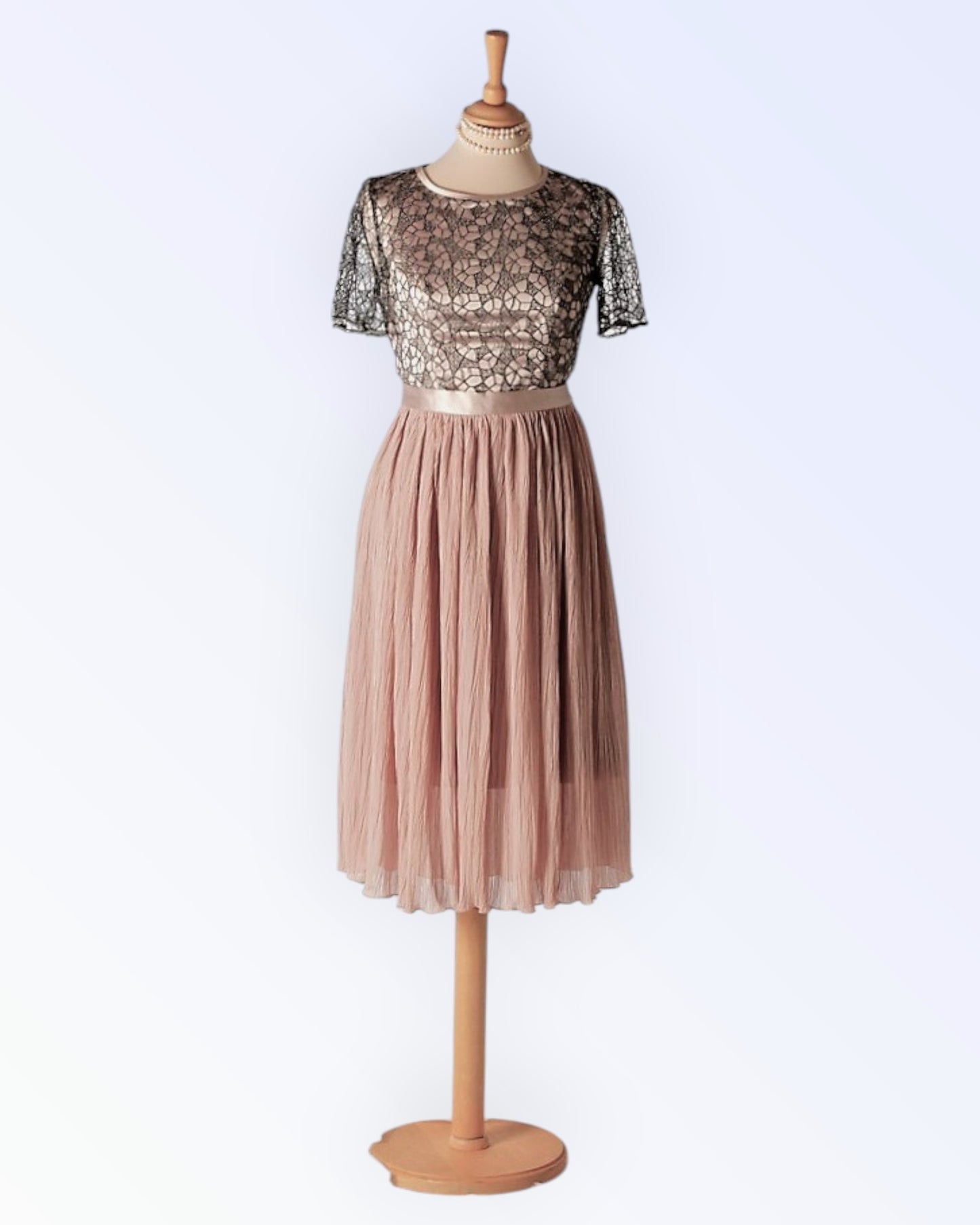 Festive dress with a vintage pink pleated skirt