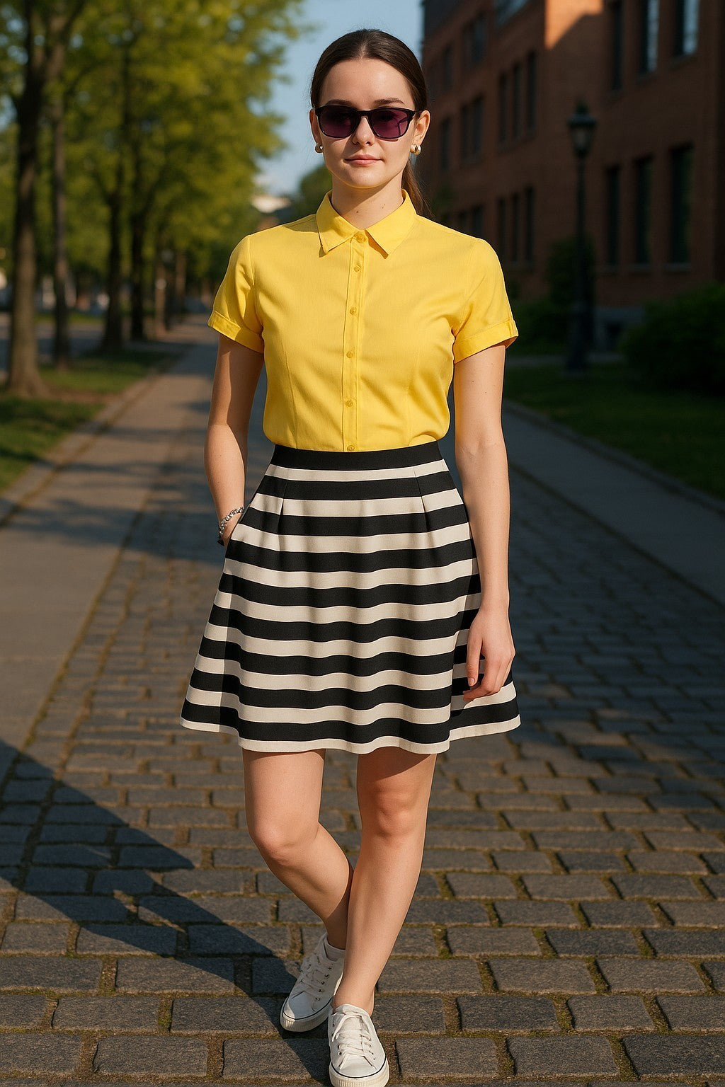Short-sleeved yellow summer blouse