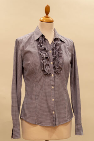 ruffle-trimmed button-down blouse