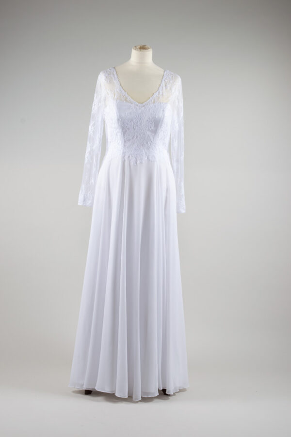 A-line white wedding dress with long sleeves