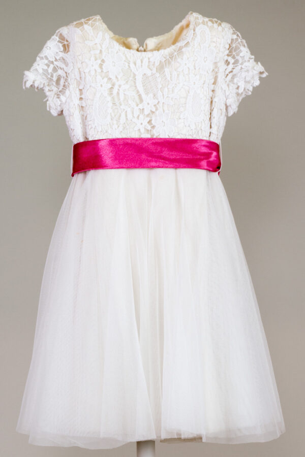 formal children's dress with lace top and fluffy tulle skirt