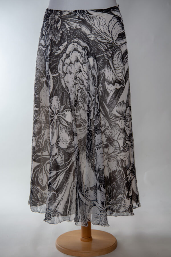 Long festive black/white silk chiffon skirt