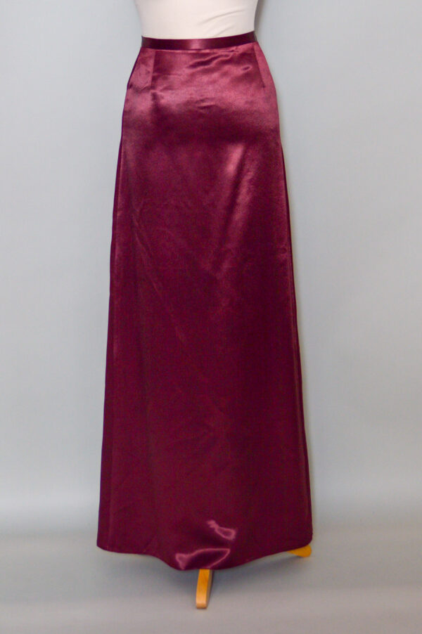 Long festive burgundy satin skirt