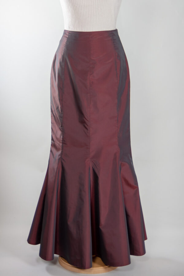 Long festive burgundy fishtail cut skirt