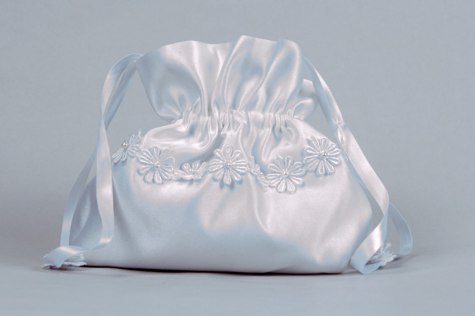 white satin bridal handbag