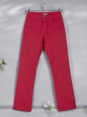 Women's red straight jeans.