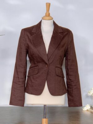 Brown fabric summer jacket with a fitted silhouette.