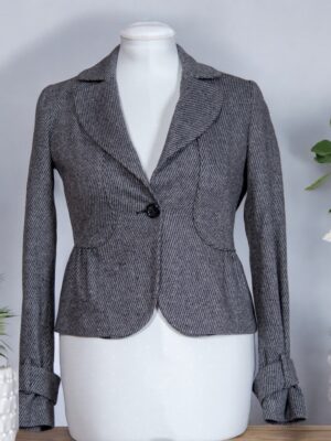 Gray tailored suit jacket.