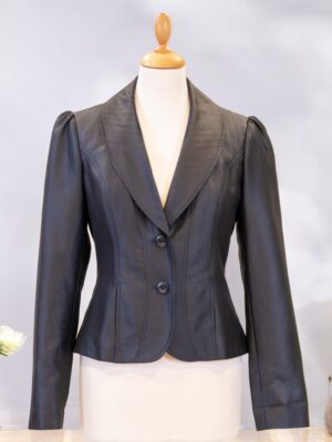 Black tailored suit jacket.