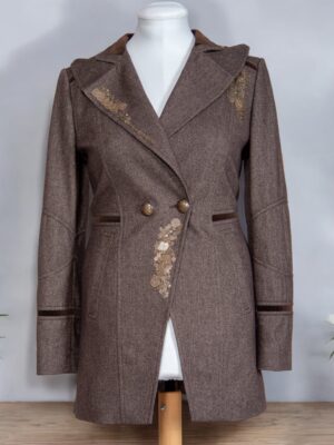 Retro style brown coat with a rich design.