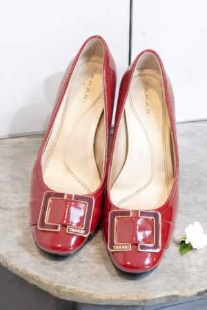 Tahari red patent leather vintage-style shoes.