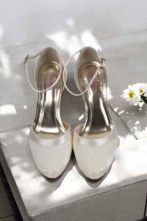 Rainbow vintage lace-covered wedding shoes