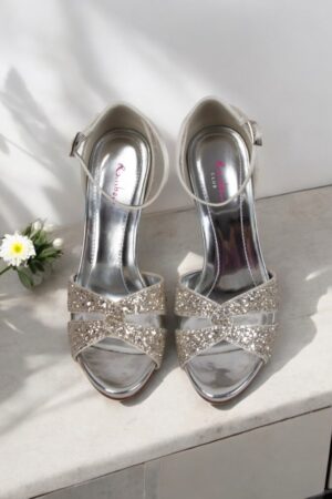 Silver sparkling high heel loose platform shoes