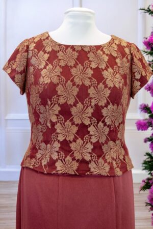 Burgundy lace covered party top