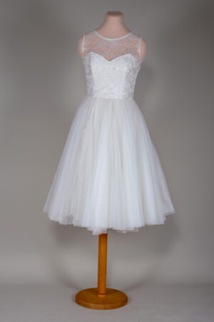 dress in a tulle skirt and lace bodice