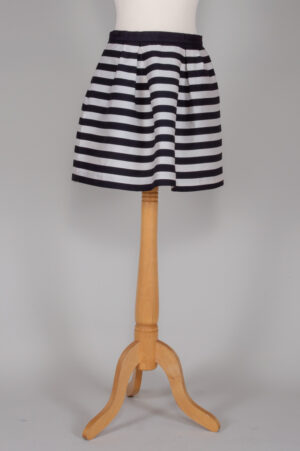 Black/white pleated mini skirt with horizontal stripes