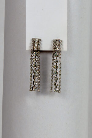 earrings with three dangling rows of crystals