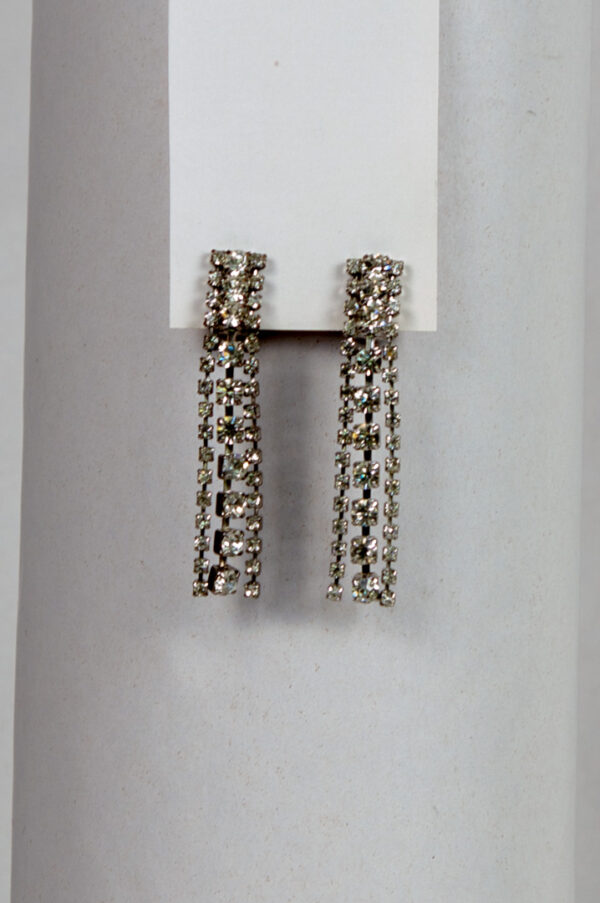 earrings with three dangling rows of crystals