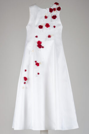 girls' off-white formal dress with asymmetric 3D decoration