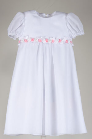 white festive chiffon children's dress with puff sleeves