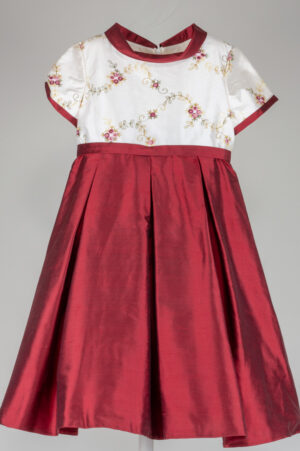 formal silk children's dress with embroidered bodice and fluffy pleated skirt