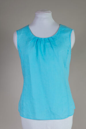 turquoise summer top with folded neckline