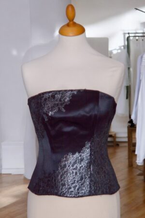 corsage top with silver lace application