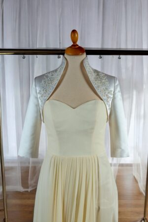 Natural white satin festive bolero for the bride.