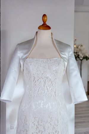 Natural white satin festive bolero for the bride.