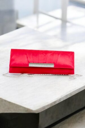 Red satin festive clutch