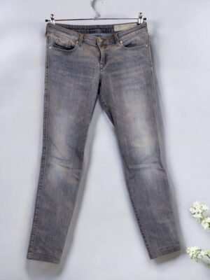 Gray straight leg jeans for women.