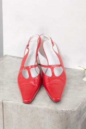 Aaltonen red leather open-heeled shoes with a comfortable wide fit.