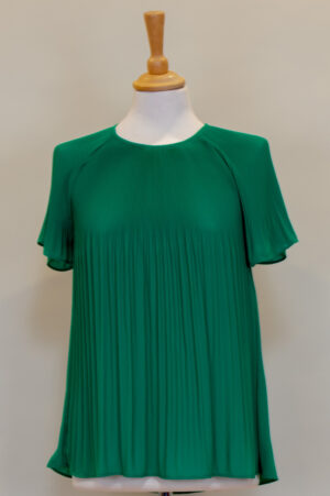 green pleated blouse