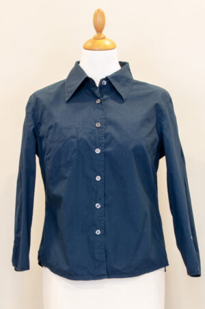 dark blue button-down shirt