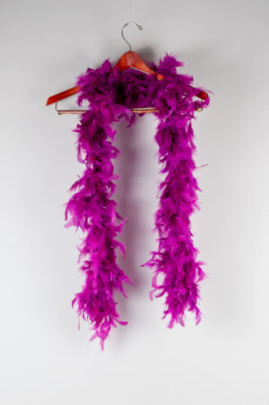 A feather boa made from purple ostrich feathers