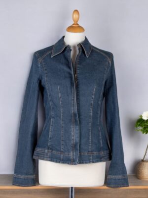 Blaue Apanage-Jeansjacke mit Umlegekragen für Damen