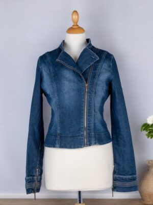 Asymmetrical denim jacket.