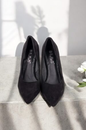 Black suede shoes.