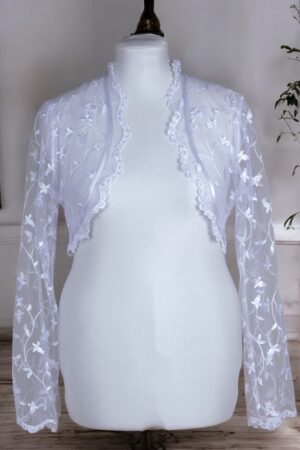 White thin lace long sleeved bolero for the bride.