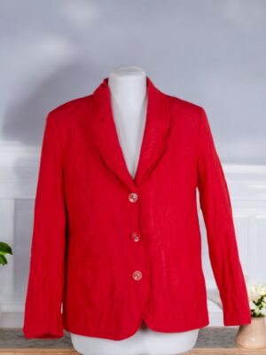 Summer outdoor jacket made of red impregnated fabric.