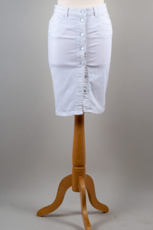 AllSaints Button Front White Denim Skirt.